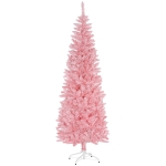 HOMCOM 7ft Tall Pencil Artificial Christmas Tree with 687 Branch Tips with Steel Base, Pink