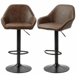 HOMCOM Adjustable Bar Stools Set of 2, Swivel Barstools with Footrest and Back, PU Leather and Steel Round Base, Coffee