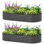 Outsunny 6' x 3' x 1' Large Outdoor Planter Box, Galvanized Raised Garden Bed with Metal Plant Stake, Dark Grey