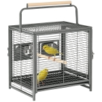 PawHut Bird Travel Carrier Cage, Portable Metal Bird Cage for Parrots Conures Cockatiel Parakeets with Stand Perch, Stainless Steel Bowls, Pull Out Tray, 19" x 15" x 26", Black