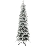 HOMCOM 7ft Pencil Flocked Artificial Christmas Tree with 800 Branch Tips, Auto Open and Steel Base, Green