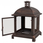 Outsunny Wood-Burning Fire Pit, Chimney Style Firepit with Poker, 26" x 26", Black