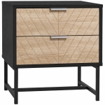 HOMCOM Modern Bedside Table with 2 Drawers and Steel Frame, Sofa Side Table for Bedroom Living Room, Black and Oak