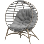 Outsunny Egg Chair, Patio Lounge Chair, Foldable Basket Chair with Large Seat Cushion, Side Pocket, Light Grey