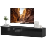 HOMCOM Wall Mounted TV Stand, Floating TV Cabinet with Storage, for TVs up to 70", High Gloss Effect, Black
