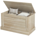 HOMCOM 31.5 Inches Storage Chest, Storage Trunk with Safety Hinge, Wooden Box for Living Room, Natural Wood Grain