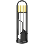 Outsunny Fireplace Tools Set, 5 Pieces Fireside Accessories with Brush, Shovel, Poker, A Pair of Tongs, Stand, Gold