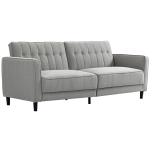 HOMCOM Convertible Bed with Couch, Button Tufted Fabric Sofa Bed with Adjustable Back for Living Room, Grey
