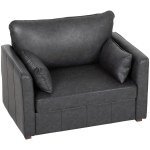 HOMCOM Accent Chair, PU Leather Armchair with Wide Seat, Spring Cushion, Rubberwood legs, 2 Pillows, Black