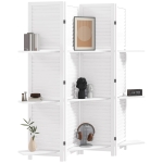 HOMCOM 4-Panel Wall Partition Room Separator with 3 Storage Shelves Foldable Design Wooden Frame 5.6FT White