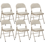 HOMCOM Set of 6 Metal Foldable Chairs, Faux Linen Padded Folding Chairs with Cushion Seat and Open Back for Indoor, Beige