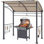 Outsunny 7' x 5' BBQ Grill Gazebo Tent, Garden Grill Canopy with Steel Frame and Hooks, Outdoor Sun Shade, Khaki