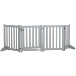 PawHut 23.5"H Foldable Dog Gate with Door, 4 Panels Freestanding Pet Gate Barriers Indoor with Support Feet, Puppy Fence for Dogs, Grey