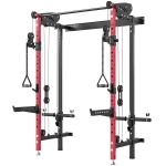 Soozier Foldable Power Cage, Space-Saving Power Rack with Pull-Up Bar, Cable Pulley System, 1540 lbs Capacity
