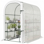 Outsunny Walk-in Mini Greenhouse with Shelves, Portable Outdoor Greenhouse with Roll-up Door, 48.4" x 73.6" x 74.4", White