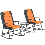 Outsunny 3-Piece Outdoor Foldable Rocking Chair Set, Orange