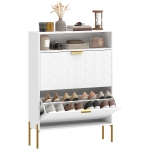HOMCOM Shoe Cabinet with 2 Flip Drawers, Modern Narrow Shoe Storage Cabinet with Open Compartment, Adjustable Shelves, White