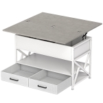 HOMCOM Modern Coffee Table, Lift Top Center Table with Fabric Drawers and Hidden Storage for Living Room, Cement Grey