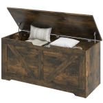 HOMCOM 39.4 Inches Storage Chest, Storage Trunk with 2 Safety Hinges for Living Room, Brown Wood Grain