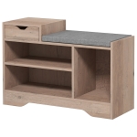HOMCOM Upholstered Shoe Storage Bench, Hallway Shoe Storage with Seat, Drawer, 3 Open Shelves for Entryway, Grey