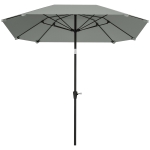 Outsunny 7.6FT Aluminum Patio Umbrella Parasol 8 Ribs Outdoor Market Umbrella with Crank, Push Button Tilt for Deck, Backyard and Lawn, Light Grey