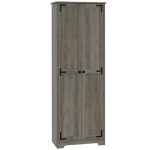 HOMCOM 67" Farmhouse Pantry Cabinet with 2 Doors, Tall Storage Cabinet with Adjustable Shelves, Distressed Grey