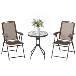 Outsunny Folding Outdoor Bistro Set, Patio Table and Chairs with Reclining Backrest and Round Dining Table, Brown