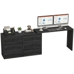 HOMCOM L Shaped Computer Desk Home Office Desk with 6 Drawers Black Wood Grain