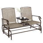 Outsunny Patio Glider Rocking Chair 2 Person Outdoor Loveseat Rocker Garden Furniture Bench, Flaxen