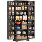HOMCOM 166 cm Kitchen Pantry Cabinet Adjustable Shelves Tall Storage Cabinet Door Shelves 8 Shelves Brown Black