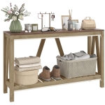 HOMCOM 52" Console Table, Farmhouse Narrow Entryway Table with Storage Shelf, Rustic Sofa Table with Anti-tipper for Living Room and Hallway, Oak