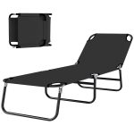Outsunny Outdoor Folding Lounge Chair, Steel Tanning Chair with Reclining Back, Breathable Mesh for Beach, Yard, Patio, Black
