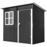 Outsunny 7' x 4' Galvanised Steel Outdoor Storage Shed, Garden Shed with Window, Lockable Wide Door and Air Vents, Dark Grey