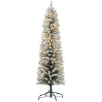 HOMCOM 6ft Artificial Prelit Christmas Tree with Warm White LED Light, Snow Flocked Branches, Metal Base, Pencil Xmas Tree