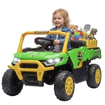 Qaba Kids Ride On Tractor, 12V Electric Tractor with Remote Control, Dual Motors, Music, Cargo Bed, Rear Suspension, Green