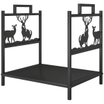 Outsunny Heavy Duty Log Stand, Firewood Rack Outdoor with Handles, Wood Storage Holder for Fireplace, Black