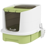 PawHut Enclosed Cat Litter Box with Lid, Scoop, Top Entry, Deodorization Bags, Drawer Type Cat Litter Tray, Easy to Clean, Green