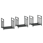 Outsunny 3-Tier Firewood Rack Heavy Duty Wood Storage Log Stacking Shelf with Hanging Hooks, Outdoor Indoor Use, Black