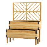 Outsunny Raised Garden Bed with Trellis, 2 Tier Wooden Elevated Planter Box, for Vegetables, Flowers, Herbs, Natural
