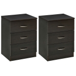 HOMCOM Bedside Table with 3 Drawers, Modern Wood Nightstand, Side Table with Anti-tipping Design for Bedroom, Set of 2, Dark Brown