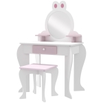 Qaba Kids Makeup Vanity Set with Stool, Mirror, Drawer, Storage Boxes, Rabbit Design, White