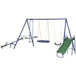 Outsunny 5 in1 Kids Swing Set with Saucer Swing, Slide, Seesaw, Glider, Swing Seat for Backyard, Playground