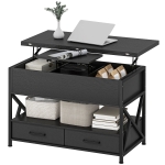 HOMCOM Modern Coffee Table, Lift Top Center Table with Fabric Drawers and Hidden Storage for Living Room, Distressed Black