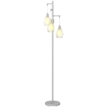 HOMCOM Industrial Floor Lamp with 3 Hanging Wire Lampshades, Dimmable Standing Lamp for Living Room, Silver