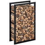 HOMCOM 23.6" x 9.8" x 39.4" Firewood Rack Outdoor, Log Holder Fireplace Storage Rack with Handles and 220 lbs. Weight Capacity, Black