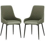 HOMCOM Upholstered Kitchen Chairs, Modern Dining Chairs Set of 2 with Diamond Tufting and Steel Legs for Dining Room, Green