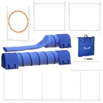 PawHut 7 Pcs Dog Agility Kit w/ Tunnels, Weave Poles, Adjustable Hurdles, Jump Ring, Pause Box, Whistle, Carry Bag, Blue