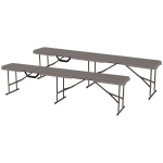 Outsunny 6 ft Plastic Bench Seat, 2 PC Portable Foldable Folding Bench with Carrying Handle for Picnic Camping, Distressed Brown