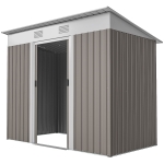 Outsunny 7' x 3.6' Outdoor Storage Shed, Metal Garden Tool Storage House Organizer with Lockable Sliding Doors and Vents for Backyard Patio Lawn, Light Grey