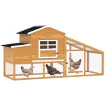 PawHut 79" Wooden Chicken Coop, Outdoor Hen House, Poultry Habitat with Removable Tray, Nesting Box, Run, Ramp, Brown